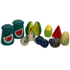 5 Vintage Salt Pepper Shakers Corn Cob Watermelon Grapes Avocado Guac Pine Cone